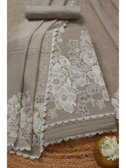Soch - Womens Beige Mul Chanderi Embroidered Unstitched Dress Material