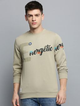SHOWOFF - Mens Round Neck Printed Beige Pullover Sweatshirt
