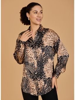 Urban Sundari - Animal Printed Satin Brown Shirt