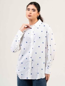 Urban Sundari - White Floral Print Organic Cotton Full Sleeve Shirt