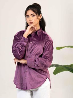 Urban Sundari - Women Casual Velvet Full Sleeve Purple Shirt