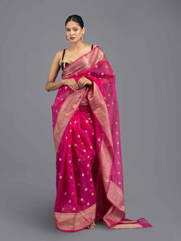 Zal from Benaras - Hot Pink Handloom Saree with Unstitched Blouse