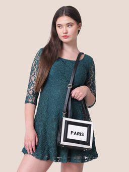 Yelloe - Off White- Black Canvas Handbag with Detachable Strap for Women (M)