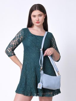 Yelloe - Blue Denim Baguette Bag with Detachable Strap for Women (S)