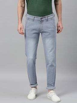 Urbano Fashion - Men Light Grey Slim Fit Washed Jeans Stretchable