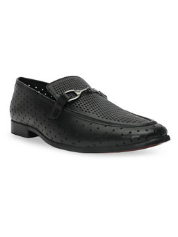 REGAL - Black Men Laser Cut Textured Leather Slip On Loafers