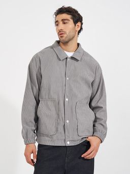 Styli - Men Collared Snap Button Detail Corduroy Utility Shacket