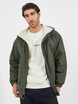 Styli - Men Hooded Contrast Stitch Detail Lined Parka Jacket