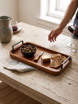 Metalsmith - Wooden Serving Tray With Handle For Home and Kitchen