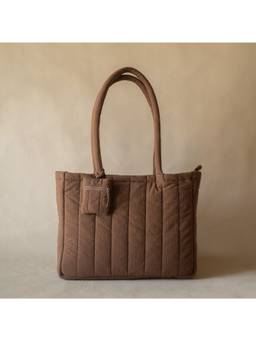 Akiiko - Brown Crinkle Stripe Tote Bag