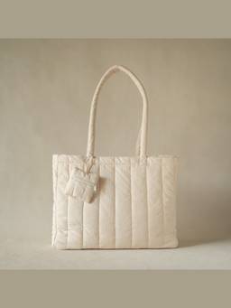 Akiiko - Beige Crinkle Stripe Tote Bag