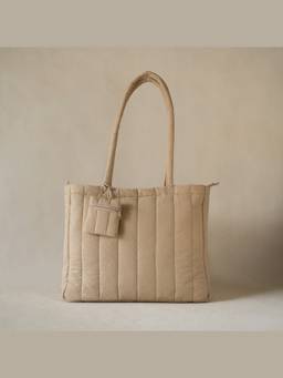 Akiiko - Beige Crinkle Stripe Tote Bag