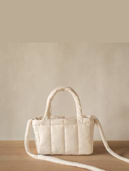 Akiiko - Off White Mini Crinkle Stripe Tote Bag