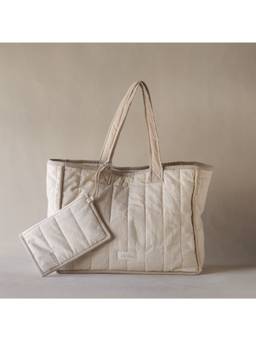 Akiiko - Beige Crinkle Outline Tote Bag