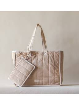 Akiiko - Beige Crinkle Outline Tote Bag