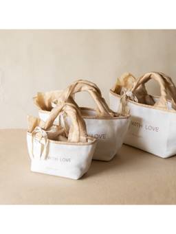 Akiiko - White Soft Gold Canvas Tote Bag