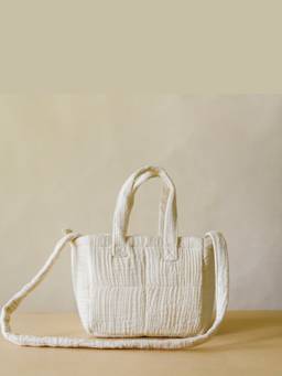 Akiiko - Beige Mini Fyra Grid Tote Bag