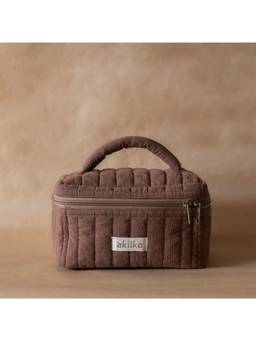 Akiiko - Espresso Crinkle Cotton Vanity Pouch large with compartments