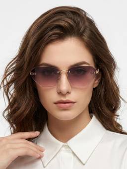 HASHTAG EYEWEAR - Pink Rectangle Rimless Casual Men Sunglass - RL-175262-GLD.GRY-PNK (41)