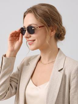 HASHTAG EYEWEAR - Grey Rectangle Rimless Casual Unisex Sunglass - RL-125162-GLD.GRY (40)