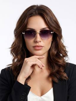 HASHTAG EYEWEAR - Purple Rectangle Rimless Casual Unisex Sunglass - RL-125162-GLD.PPL (40)