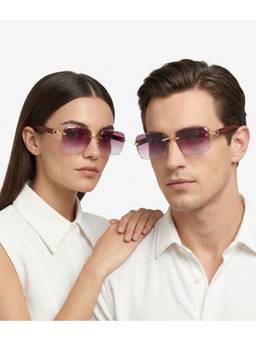 HASHTAG EYEWEAR - Pink Rectangle Rimless Casual Unisex Sunglass - RL-125162-GLD.L.PPL (40)