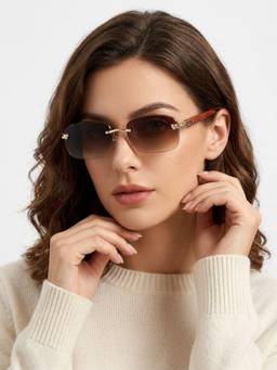 HASHTAG EYEWEAR - Brown Rectangle Rimless Casual Unisex Sunglass - RL-125162-GLD.BRN (40)