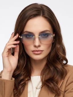 HASHTAG EYEWEAR - Blue Rectangle Rimless Casual Unisex Sunglass - RL-125162-GLD.BLU-BRN (40)