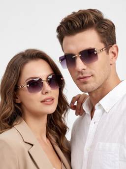 HASHTAG EYEWEAR - Purple Rectangle Rimless Casual Unisex Sunglass - RL-125142-GLD.PPL (42)