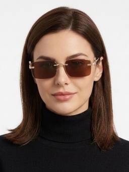 HASHTAG EYEWEAR - Brown Rectangle Rimless Casual Unisex Sunglass - RL-125122-GLD.BRN (38)