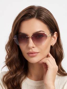 HASHTAG EYEWEAR - Pink Rectangle Rimless Casual Unisex Sunglass - RL-175262-GLD.PNK (41)