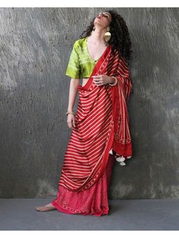 Chidiyaa - Red-Rani Blockprinted Modal Silk Saree
