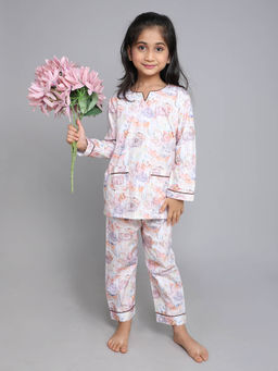 Little Clothings - Girls- Printed V Neck with Matching Pyjama- Grey (Set of 2)