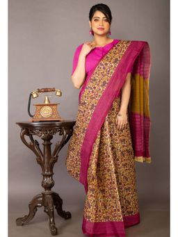 Unnati Silks - Multi-Color Pure Krisha Block Printed Cotton Saree with Unstitched Blouse