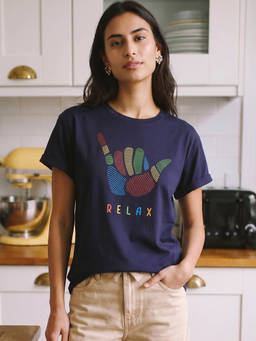 Bewakoof - Women's Navy Blue Hang Loose Relax Graphic Printed Boyfriend T-shirt