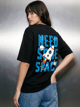 Bewakoof - Women's Black Space X Graphic Printed Oversized T-shirt