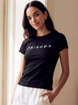 Bewakoof - Women's Black Friends Typography Slim Fit T-shirt