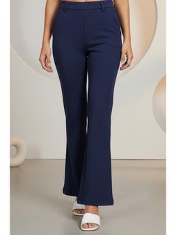 Elleven - Womens Navy Blue Solid Ankle Length Mid Rise Pant