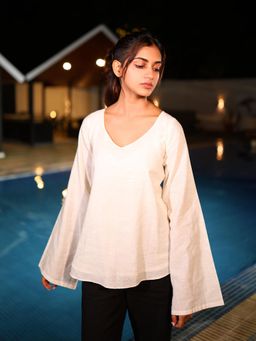 NISHORAMA - White Masakali Linen Top