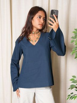 NISHORAMA - Blue Riya Bell Sleeved Top