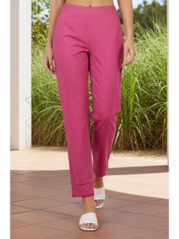 Aurelia - Womens Pink Solid Pure Cotton Straight Fit Ankle Length Pant