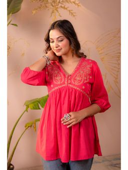 Juniper - Fuchsia Embroidered Flared Short Kurti