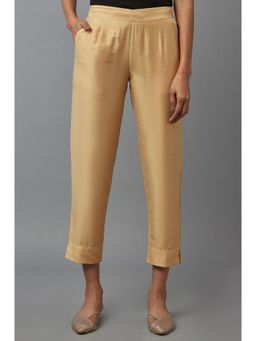 Elleven - Womens Gold Solid Straight Fit Calf Length Mid Rise Pant