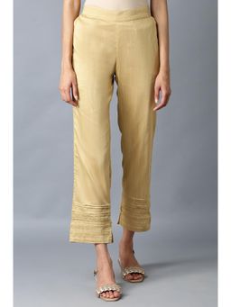 Elleven - Womens Gold Solid Straight Fit Ankle Length Mid Rise Pant