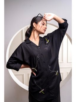 Juniper - Beads Work Black Solid Viscose Shirt
