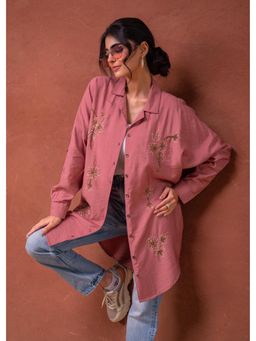 Juniper - Sequin Bead Details Viscose Dusty Pink Embellished Shirt