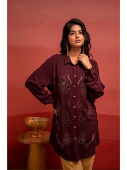 Juniper - Beads Sequence Work Coffee Brown Viscose Shirt