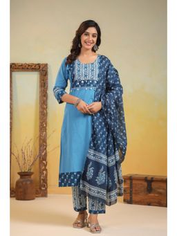 Autumnlane - Kashwini Aqua Printed Cotton Kurta with Pant & Dupatta