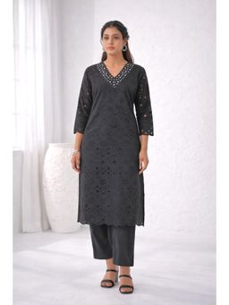 Autumnlane - Black Lipika Onyx Schiffli Cotton Kurta with Pant