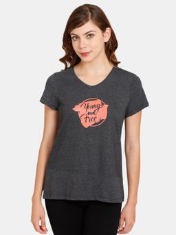 Zivame - Rosaline Geo Blooms Knit Cotton Top - Beauty - Black